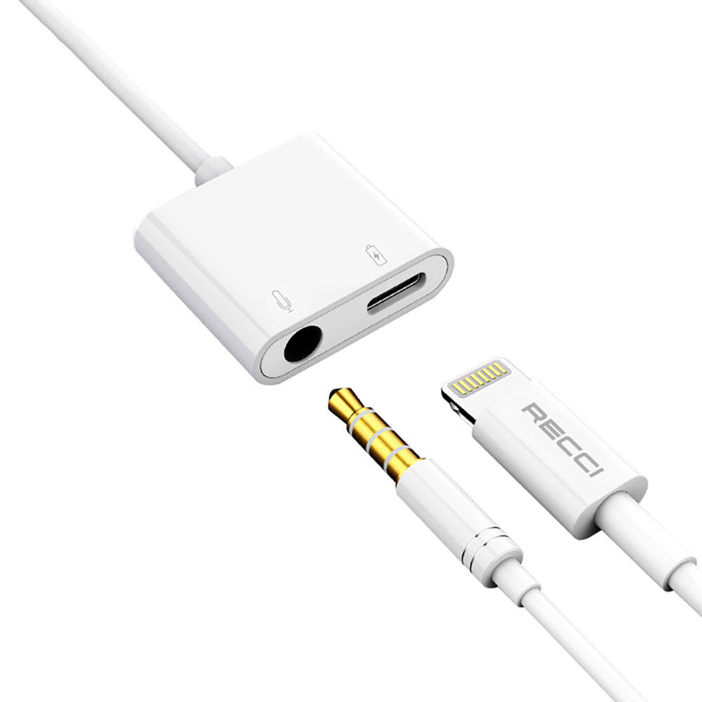 Recci RDS-A10 Lightning PD3.0 2in1 Charging and Audio Adapter White