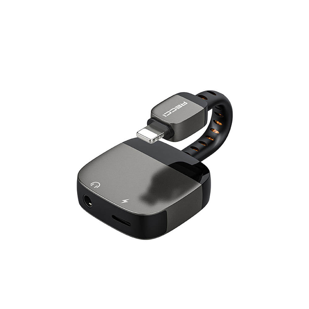 Recci RDS-A12 Lightning 2in1 Charging and Audio Adapter Black