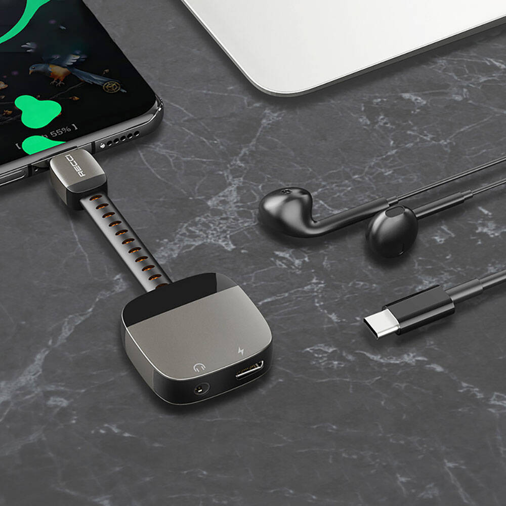 Recci RDS-A13 Type-C 2-in-1 Charging and Audio Adapter Black