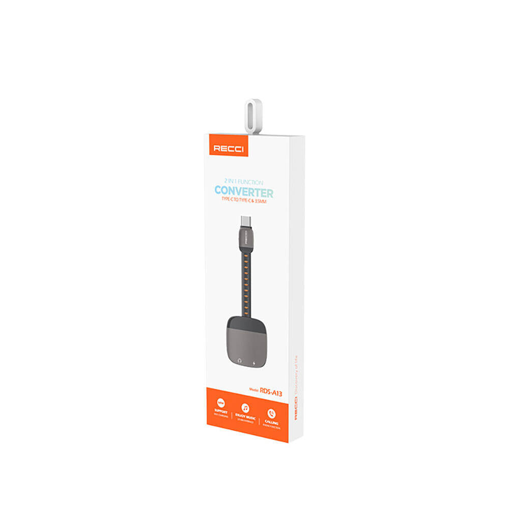 Recci RDS-A13 Type-C 2-in-1 Charging and Audio Adapter Black