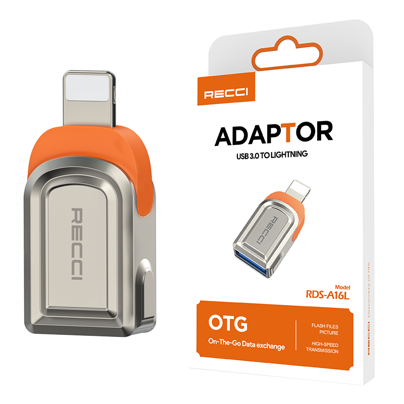Recci RDS-A16L Ultra Fast Data Transfer Adapter USB 3.0 to Lightning OTG Gray