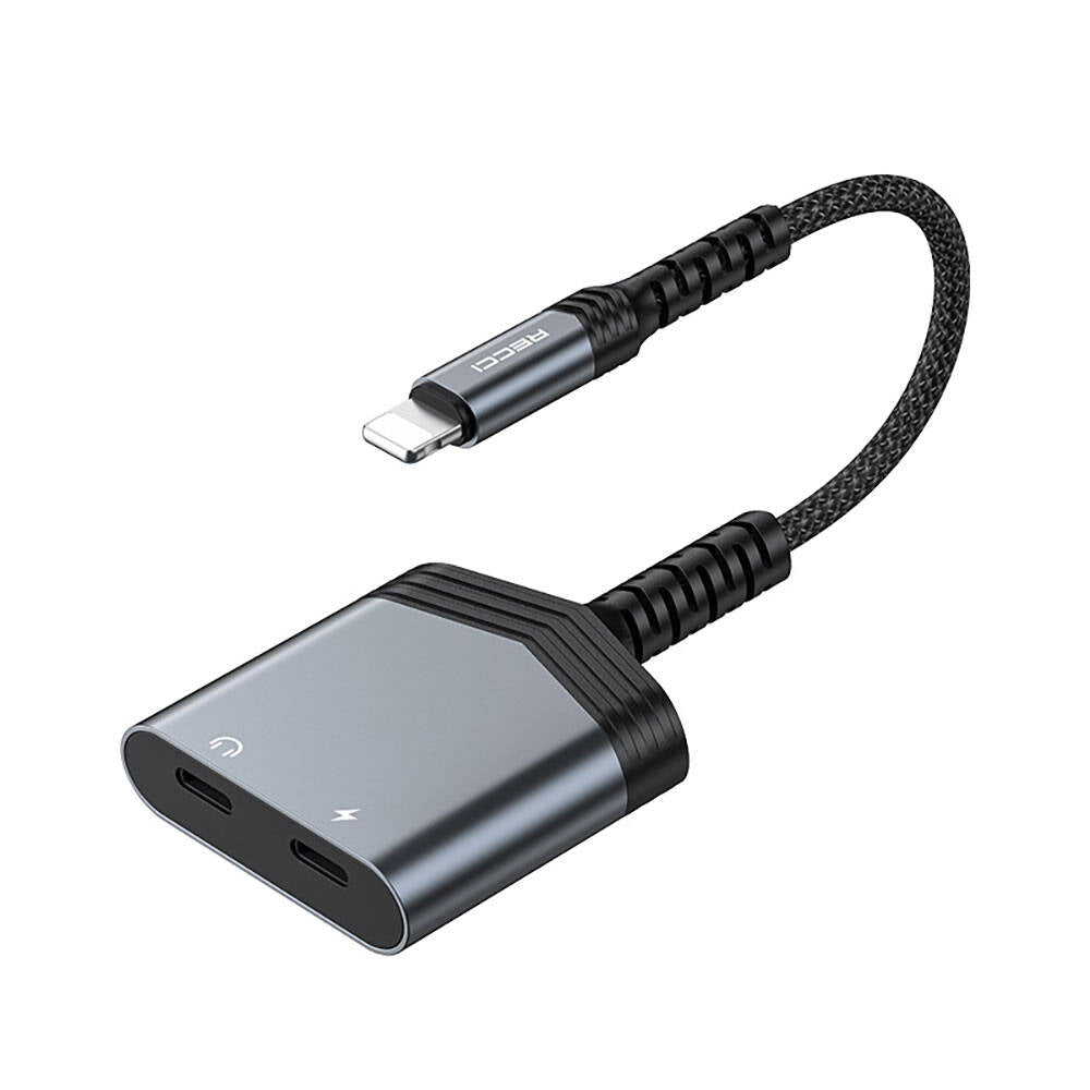 Recci RDS-A18 Lightning 2in1 Charging and Audio Adapter Gray