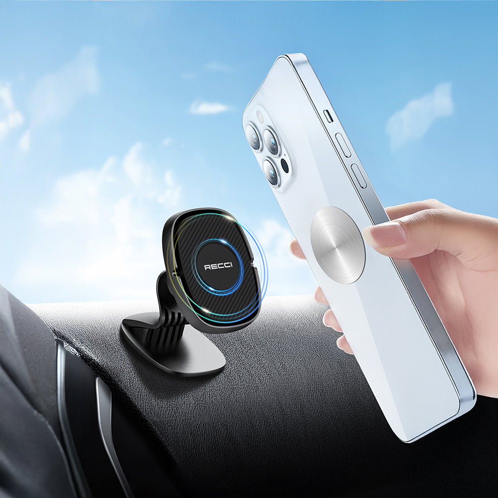 Recci RHO-C18 Strong Magnetic 360 Degree Rotating Flat Floor Car Phone Holder Black