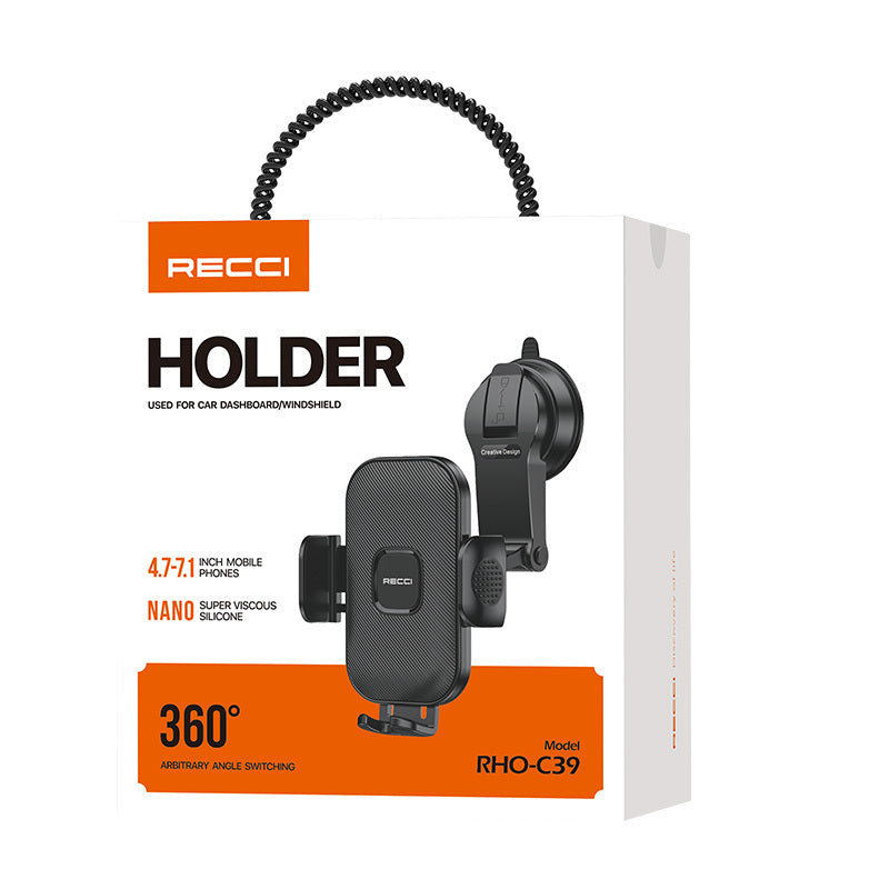 Recci RHO-C39 360 Derece Dönebilen Vantuzlu Araç İçi Telefon Tutucu Siyah