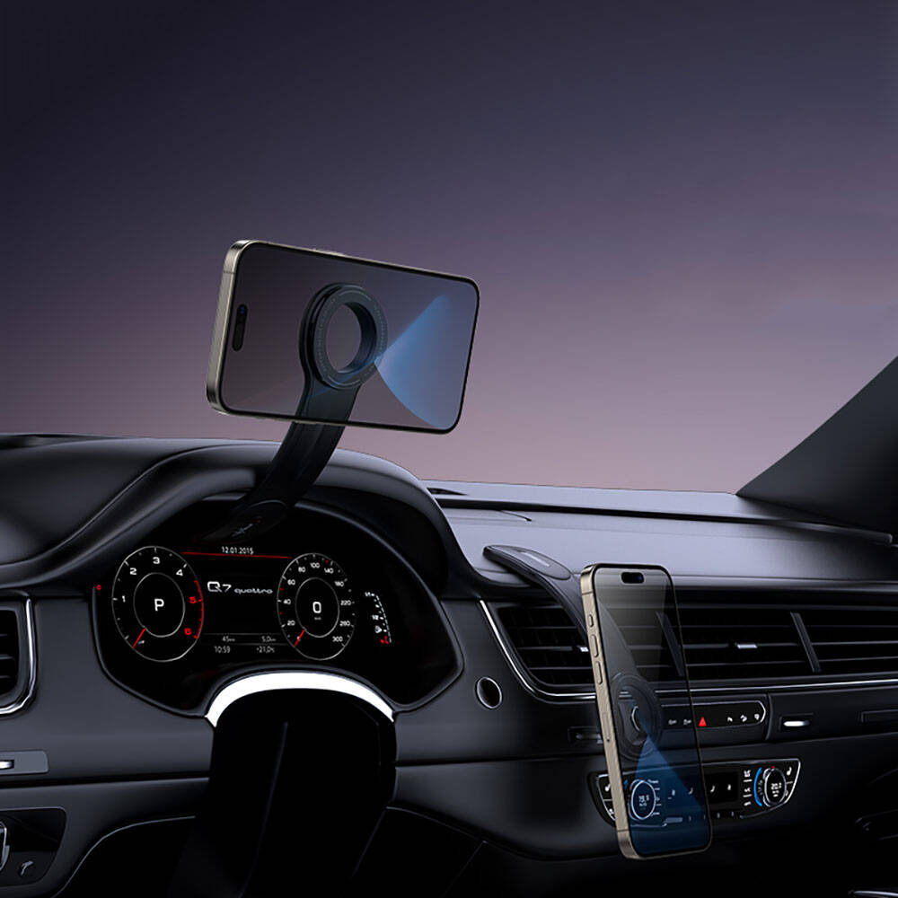 Recci RHO-C40 Magnetic M-safe Compatible Bendable Curved and Flat Floor Car Phone Holder Black