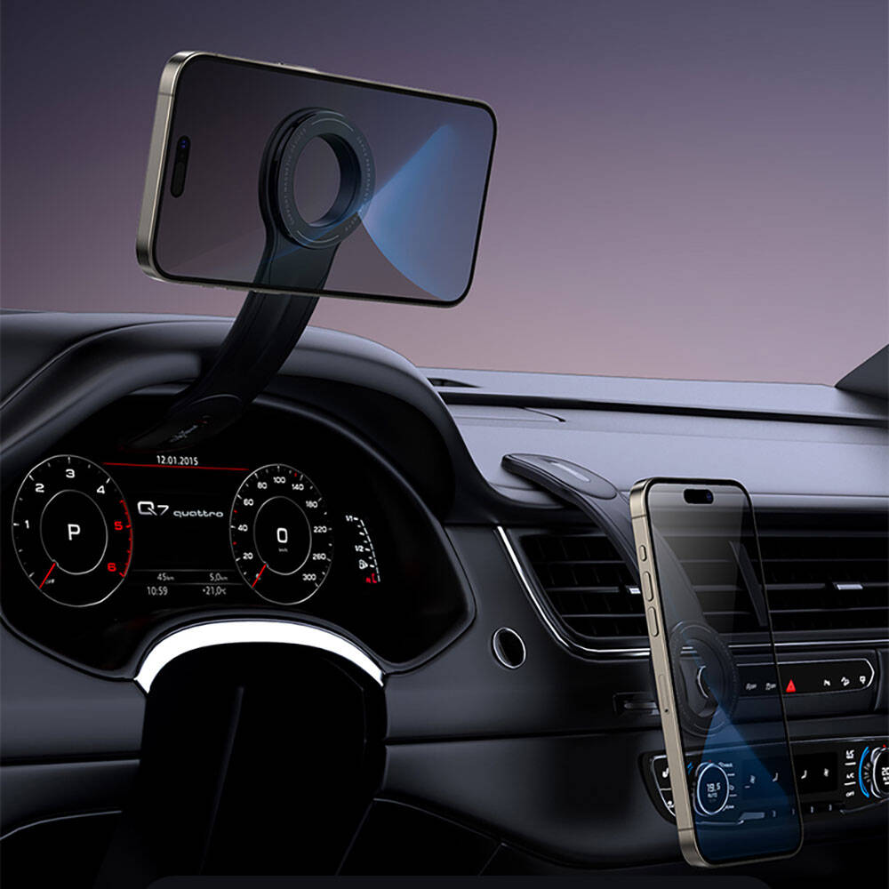 Recci RHO-C40 Magnetic M-safe Compatible Bendable Curved and Flat Floor Car Phone Holder Black