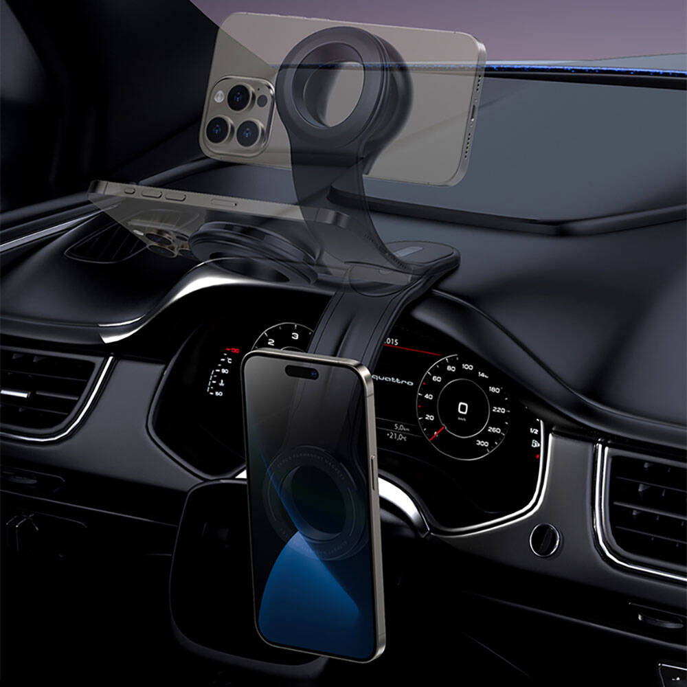 Recci RHO-C40 Magnetic M-safe Compatible Bendable Curved and Flat Floor Car Phone Holder Black