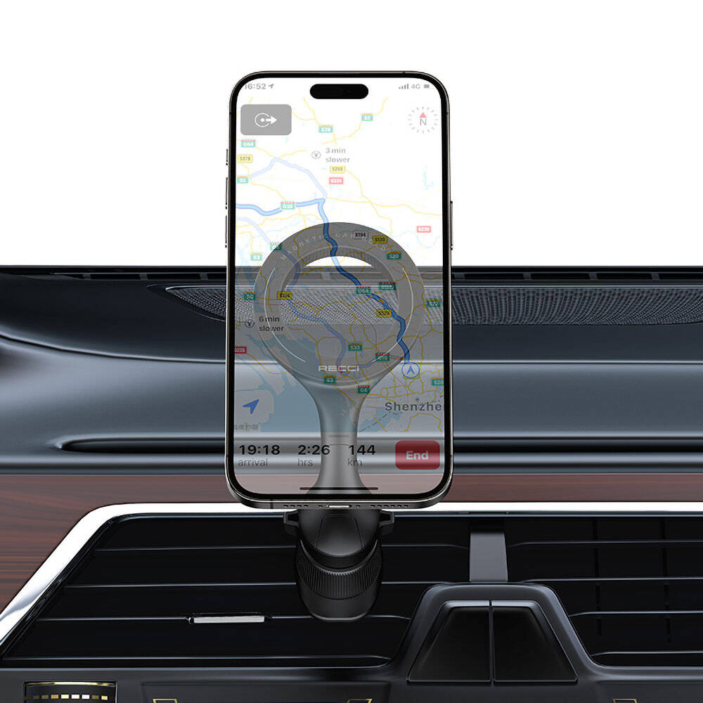 Recci RHO-C42 M-safe Magnetic 360° Rotating Ventilation Design Car Phone Holder Black
