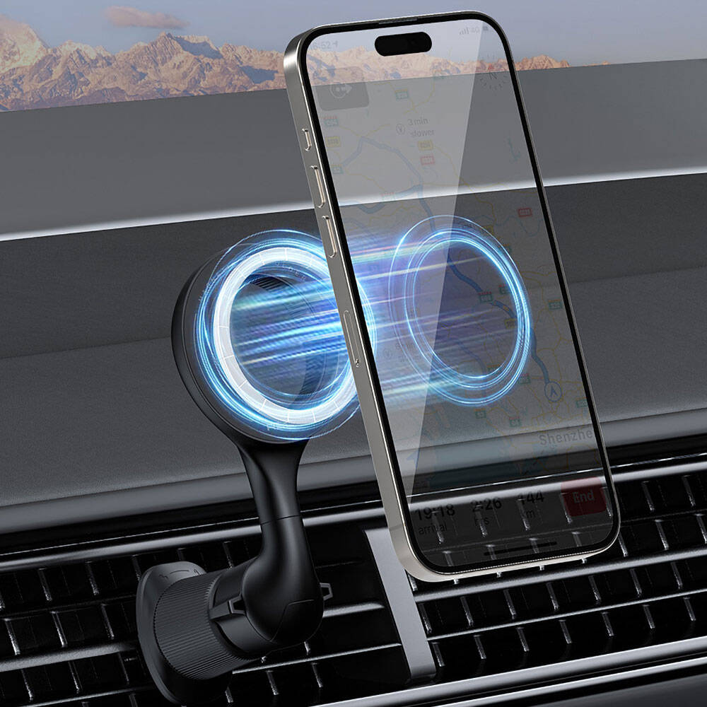 Recci RHO-C42 M-safe Magnetic 360° Rotating Ventilation Design Car Phone Holder Black