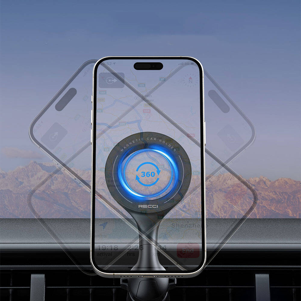 Recci RHO-C42 M-safe Magnetic 360° Rotating Ventilation Design Car Phone Holder Black