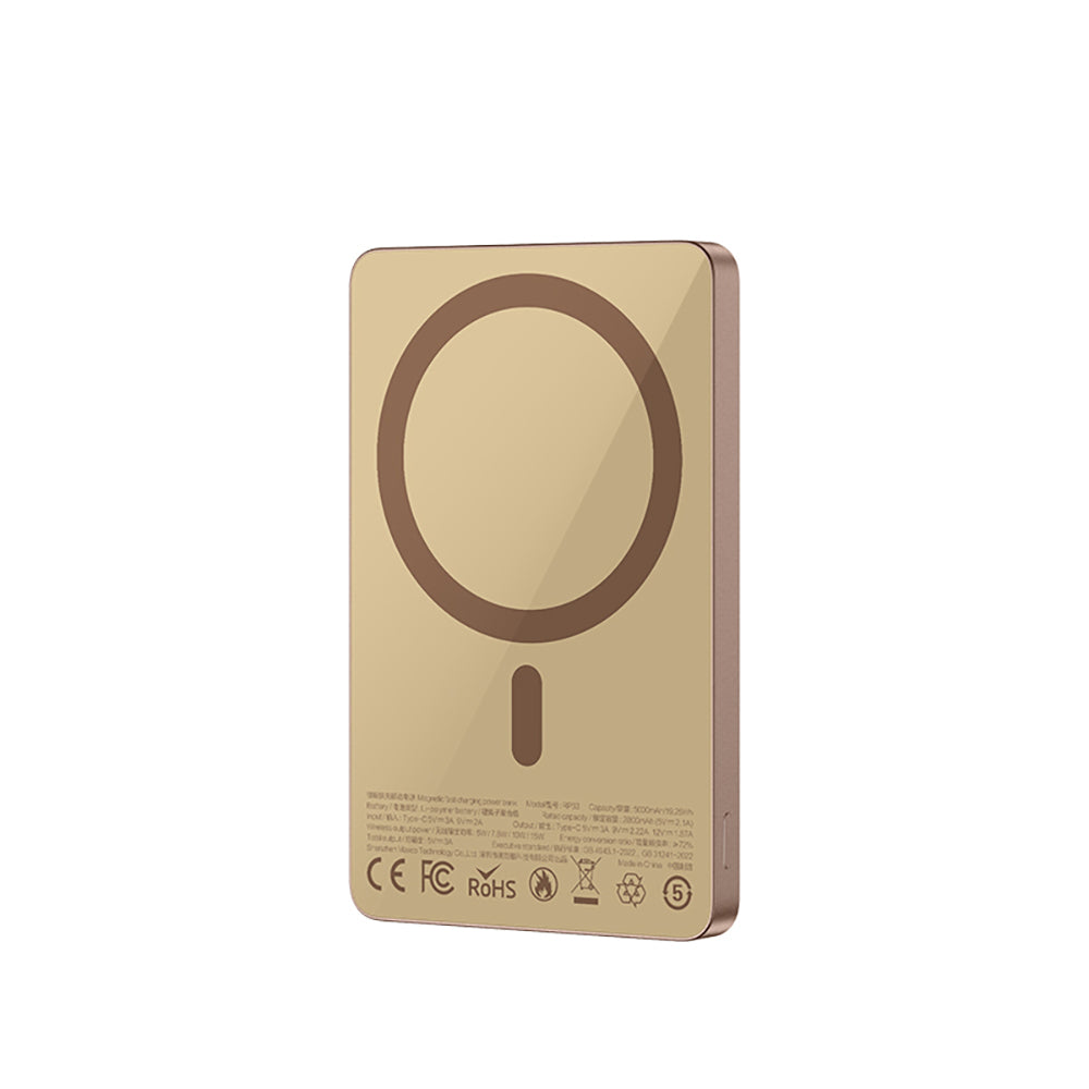 Recci RP33 PD 20W Ultra Thin LED Indicator Fast Charging Wireless Powerbank 15W 5000mAh Gold