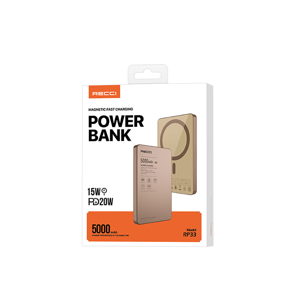 Recci RP33 PD 20W Ultra Thin LED Indicator Fast Charging Wireless Powerbank 15W 5000mAh Gray