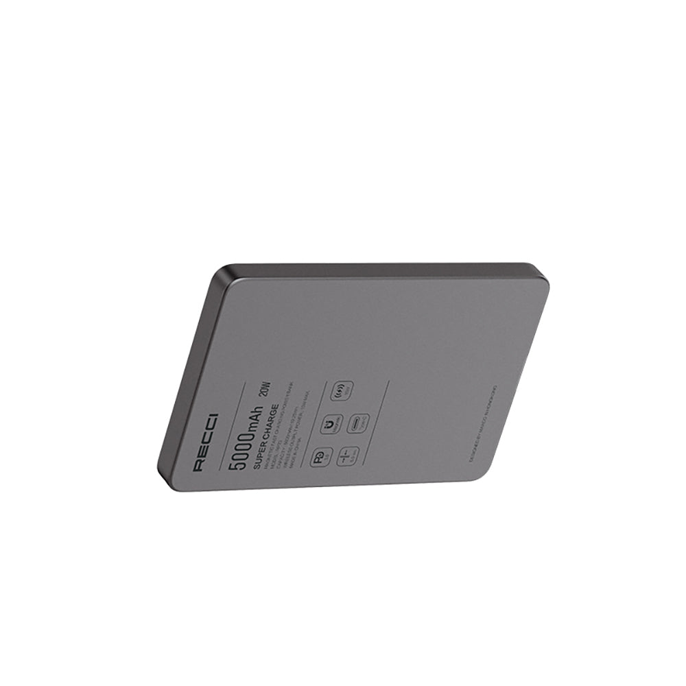 Recci RP33 PD 20W Ultra Thin LED Indicator Fast Charging Wireless Powerbank 15W 5000mAh Gold