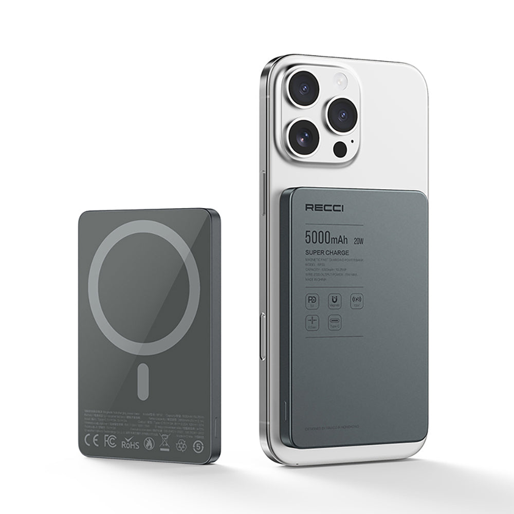 Recci RP33 PD 20W Ultra Thin LED Indicator Fast Charging Wireless Powerbank 15W 5000mAh Gold