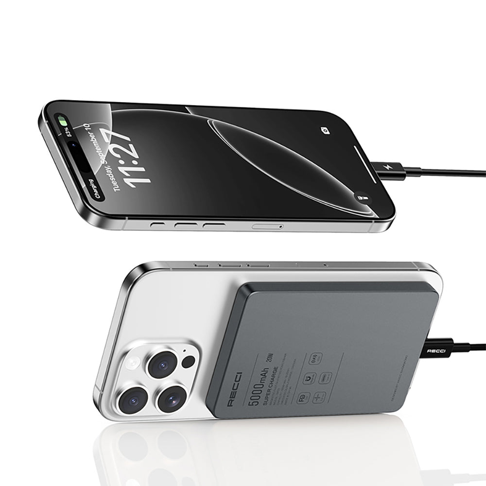 Recci RP33 PD 20W Ultra Thin LED Indicator Fast Charging Wireless Powerbank 15W 5000mAh Gold