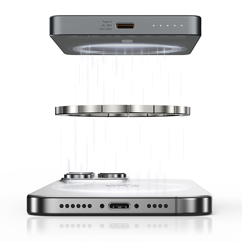 Recci RP33 PD 20W Ultra Thin LED Indicator Fast Charging Wireless Powerbank 15W 5000mAh Gray