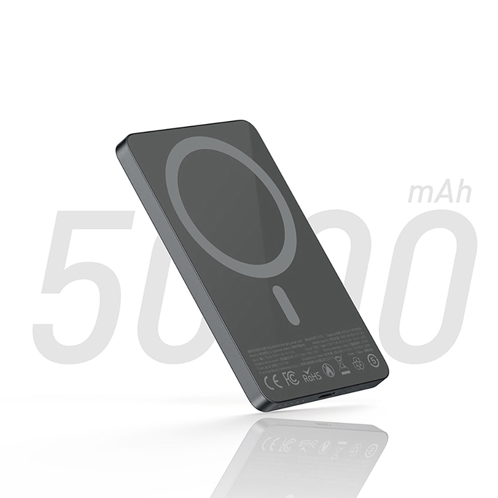 Recci RP33 PD 20W Ultra Thin LED Indicator Fast Charging Wireless Powerbank 15W 5000mAh Gray