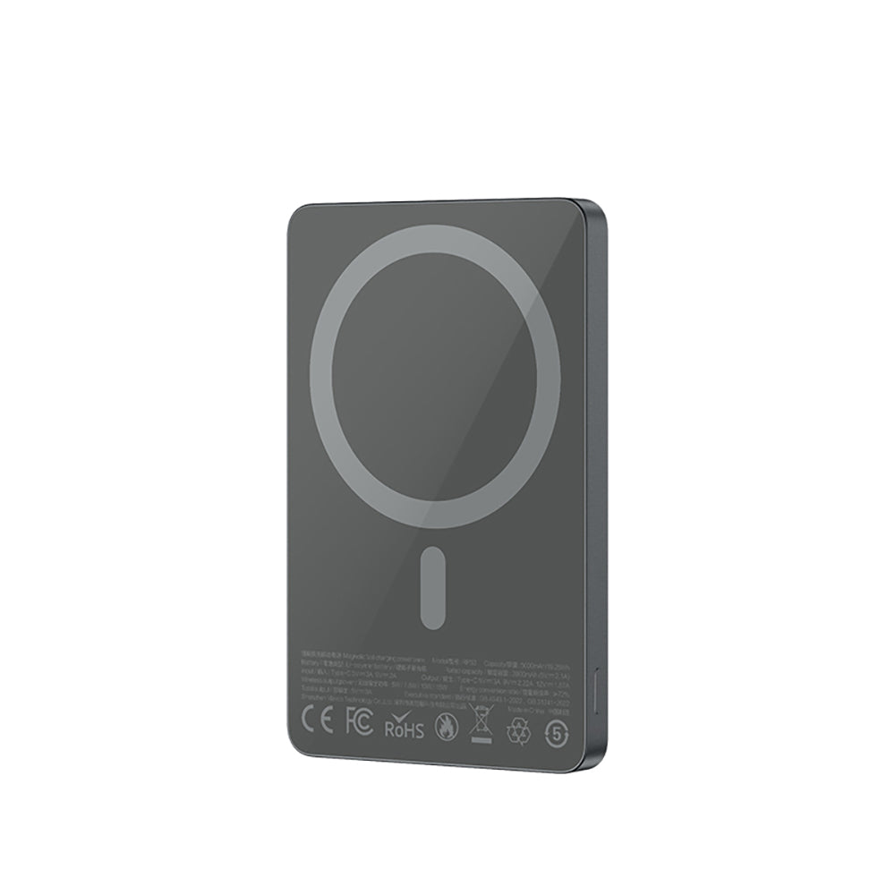 Recci RP33 PD 20W Ultra Thin LED Indicator Fast Charging Wireless Powerbank 15W 5000mAh Gray