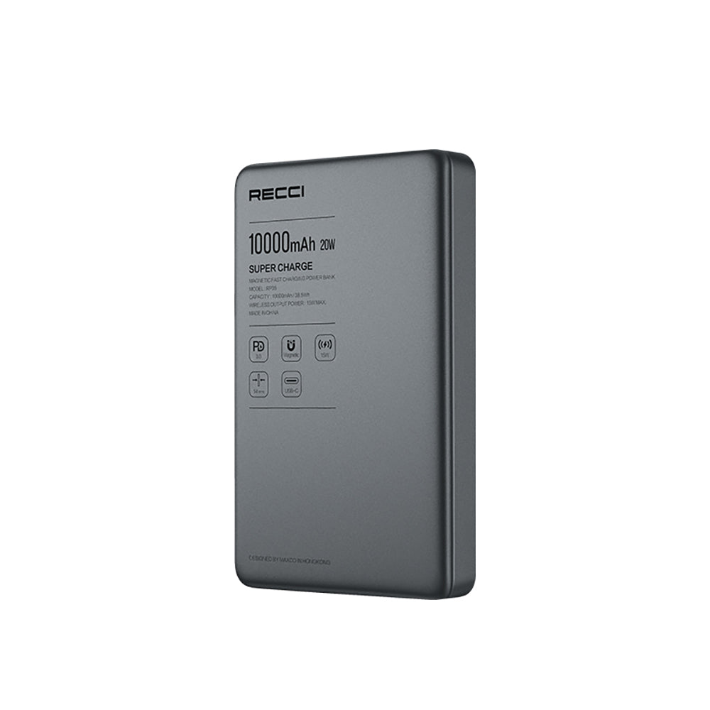 Recci RP35 PD 20W LED Indicator Fast Charging Wireless Powerbank 15W 10000mAh Gray