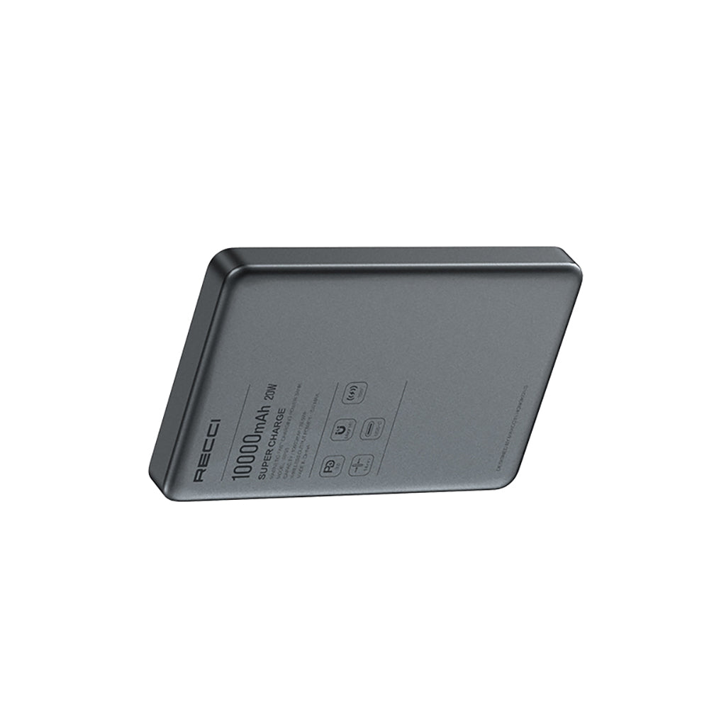 Recci RP35 PD 20W LED Indicator Fast Charging Wireless Powerbank 15W 10000mAh Gray