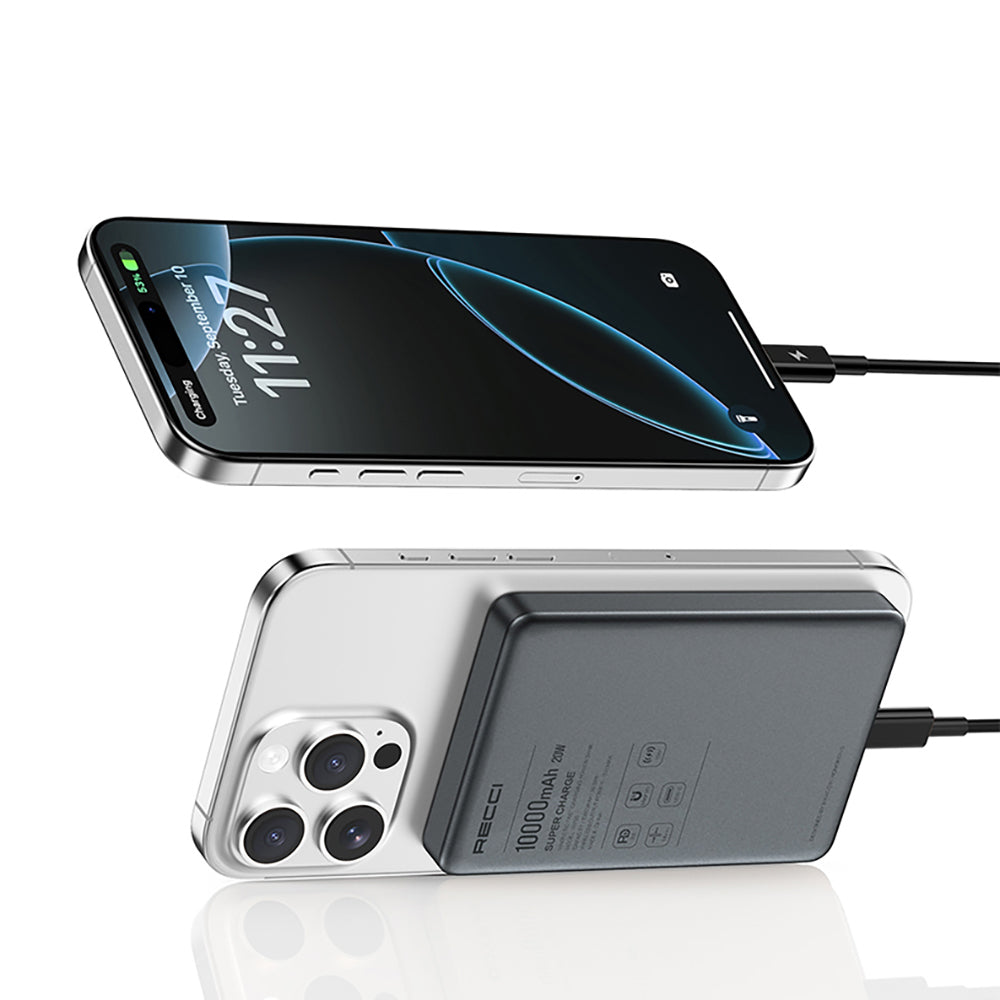 Recci RP35 PD 20W LED Indicator Fast Charging Wireless Powerbank 15W 10000mAh Gray