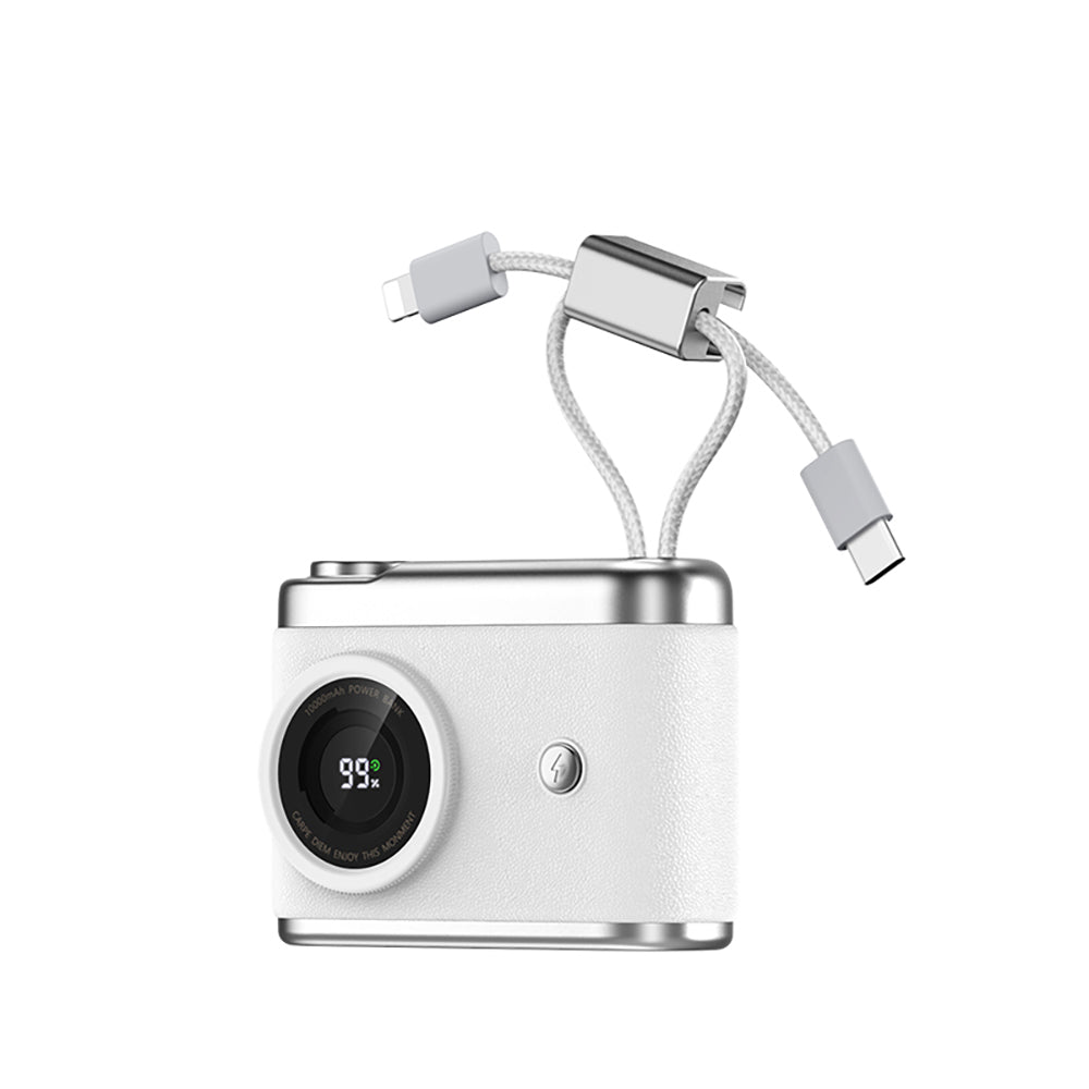 Recci RPB-P66 PD 20W Hızlı Şarj Özellikli Type-C & lightning Kablolu Powerbank 22.5W 10.000mAh Beyaz