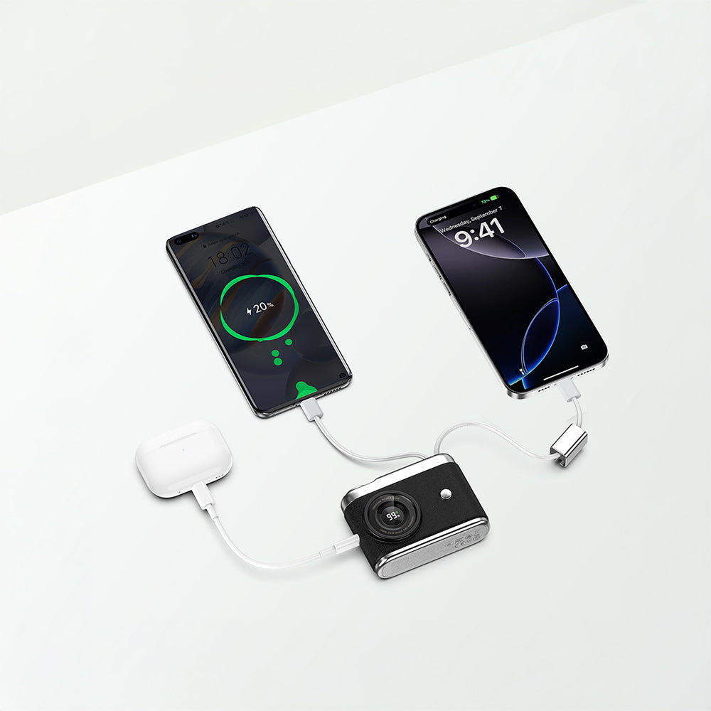 Recci RPB-P66 PD 20W Hızlı Şarj Özellikli Type-C & lightning Kablolu Powerbank 22.5W 10.000mAh Beyaz