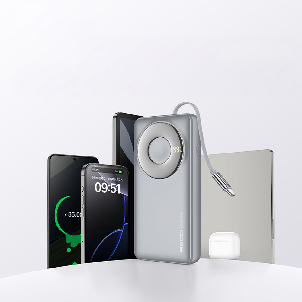 Recci RPB-P72 Hızlı Şarj Özellikli Type-C Kablolu Powerbank 65W 20.000mAh Gri