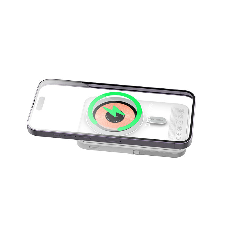 Recci RPB-W08C Mechanic Serisi Dijital LED Ekranlı Standlı Kablosuz Powerbank 10000mAh 15W Beyaz