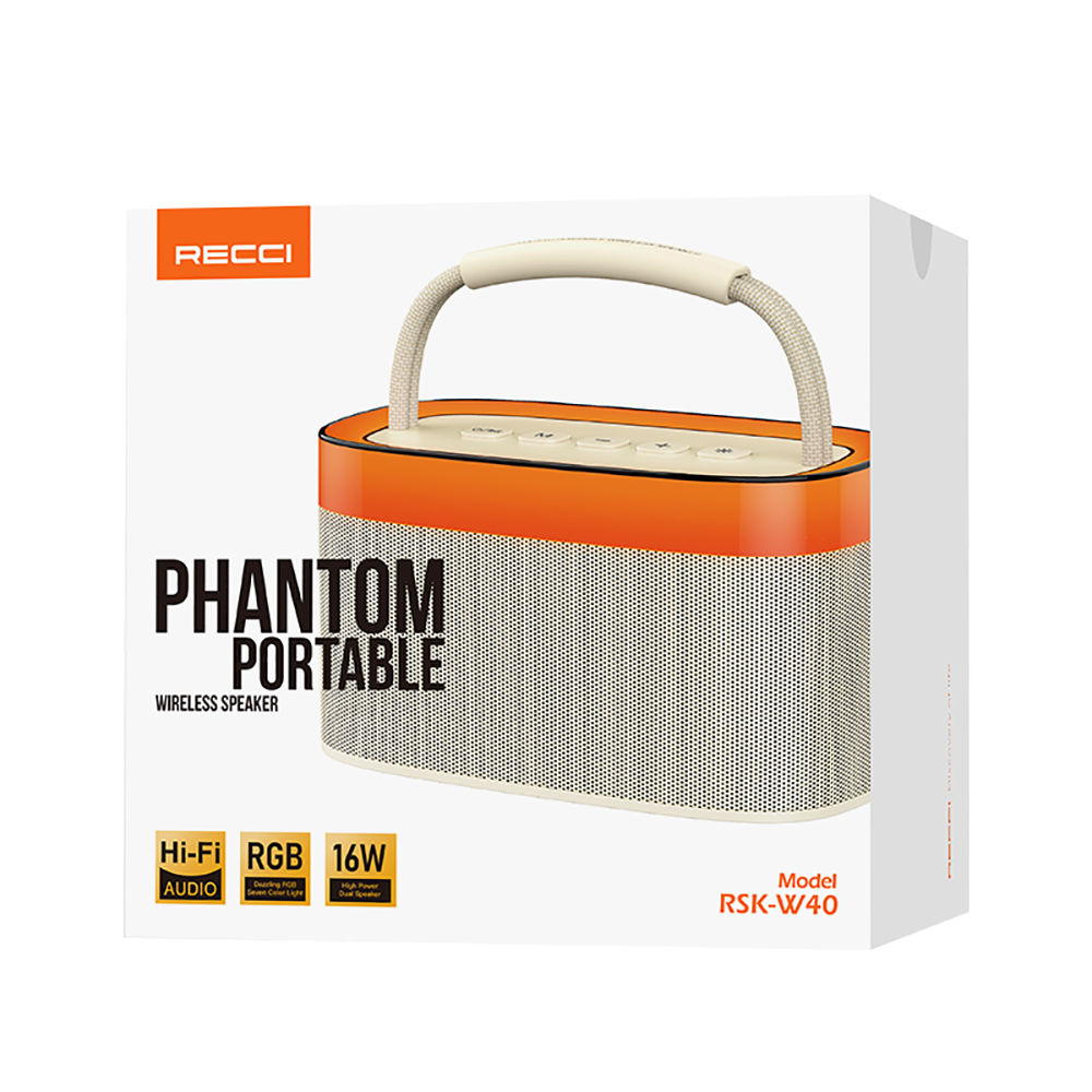 Recci RSK-W40 Phantom Series Portable Wireless Bluetooth Speaker Black
