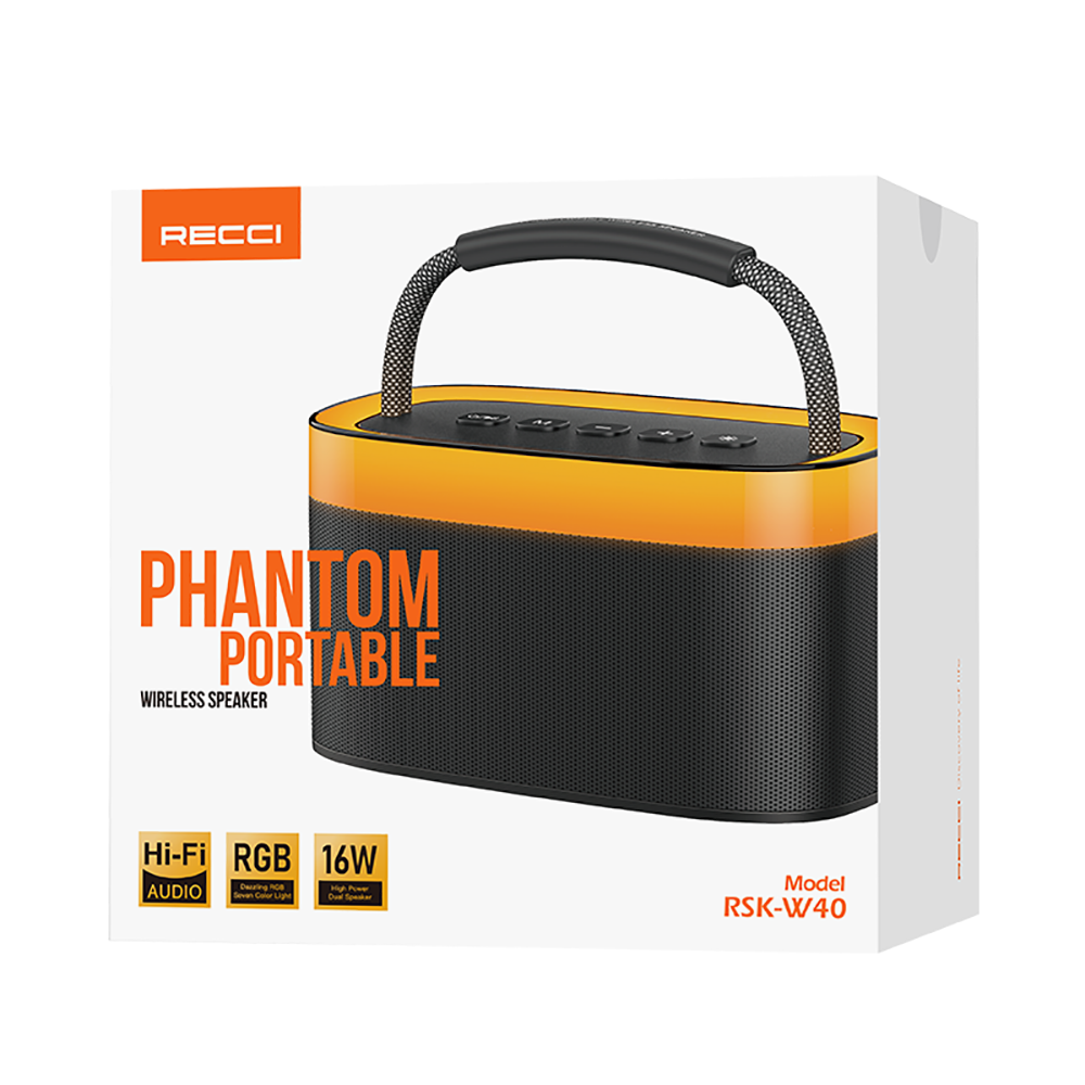 Recci RSK-W40 Phantom Series Portable Wireless Bluetooth Speaker Black