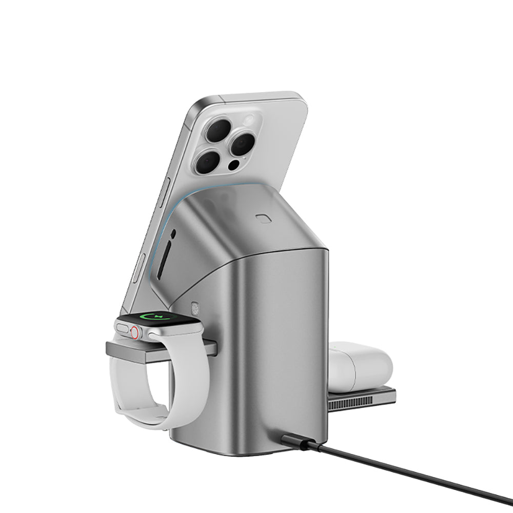 Recci RW05 Qi2 Charging Technology Ambient Light Phone & Smartwatch & Headphone 15W 3in1 Wireless Charging Stand Gray