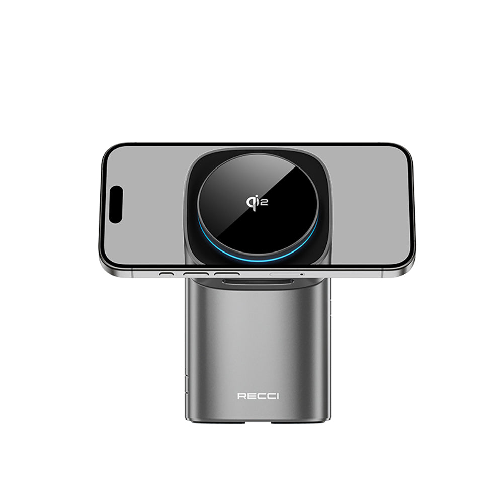 Recci RW05 Qi2 Charging Technology Ambient Light Phone & Smartwatch & Headphone 15W 3in1 Wireless Charging Stand Gray