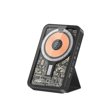 Recci W07 Şeffaf Tasarım Standlı 15W M-safe Şarj Özellikli 20W PD Hızlı Şarj Powerbank 5000mAh Siyah