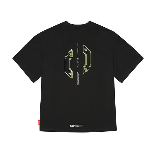 Skinarma Cypher Kısa Kollu Oversize Unisex Bisiklet Yaka Siyah Tişört