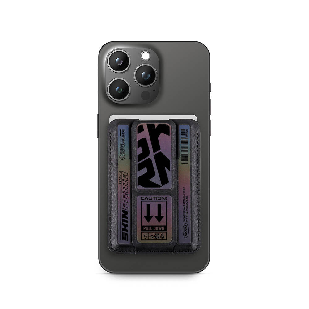 SkinArma Kado Kira Kobai Holographic Design Stand Leather Look Card Holder Silver