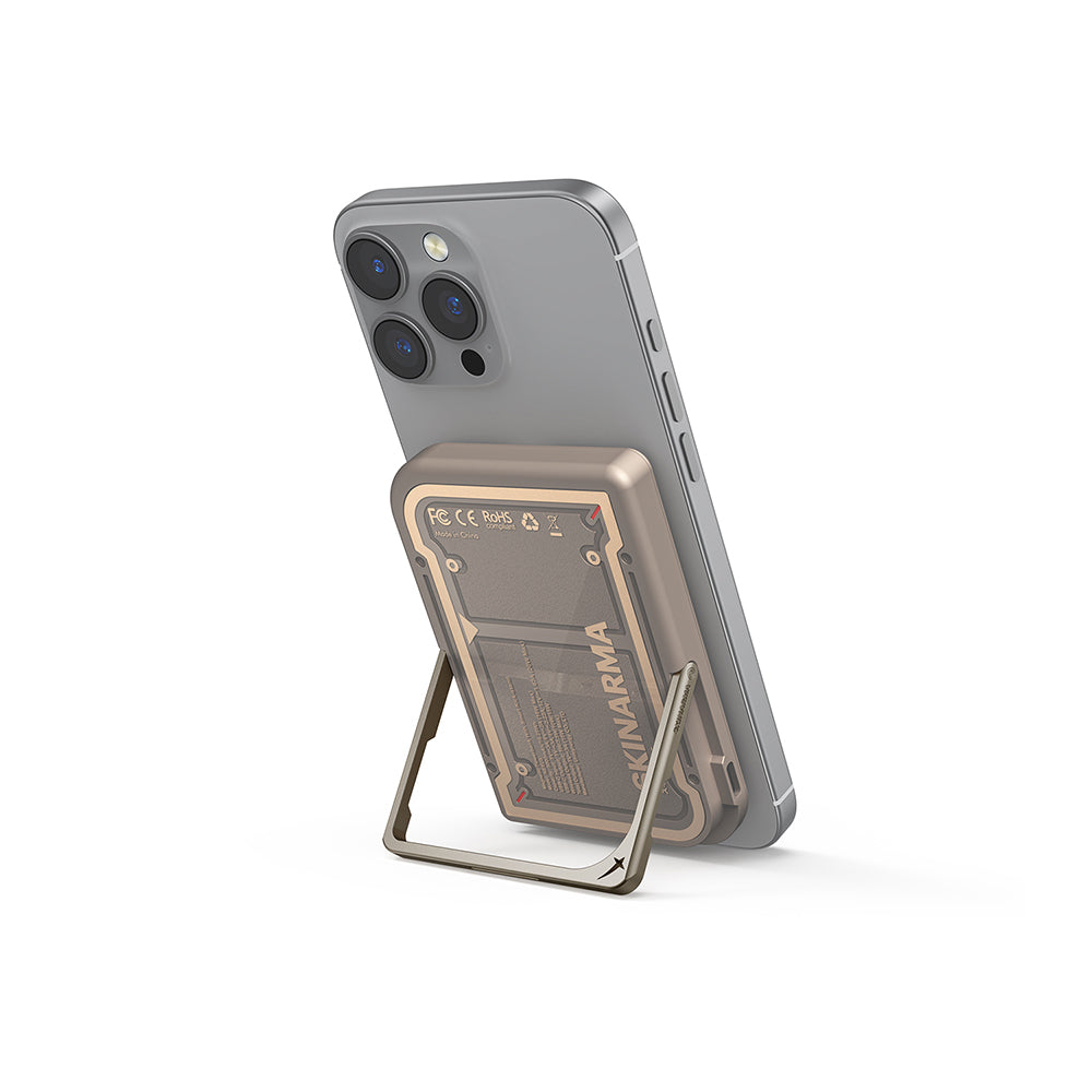 Skinarma Nexus Mecha Kablosuz ve PD Hızlı Şarj Özellikli Metal Standlı Taşınabilir Powerbank 20W 5000mAh Siyah