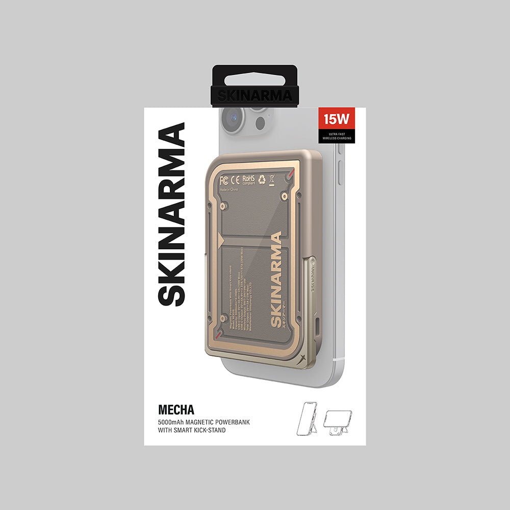 Skinarma Nexus Mecha Kablosuz ve PD Hızlı Şarj Özellikli Metal Standlı Taşınabilir Powerbank 20W 5000mAh Siyah