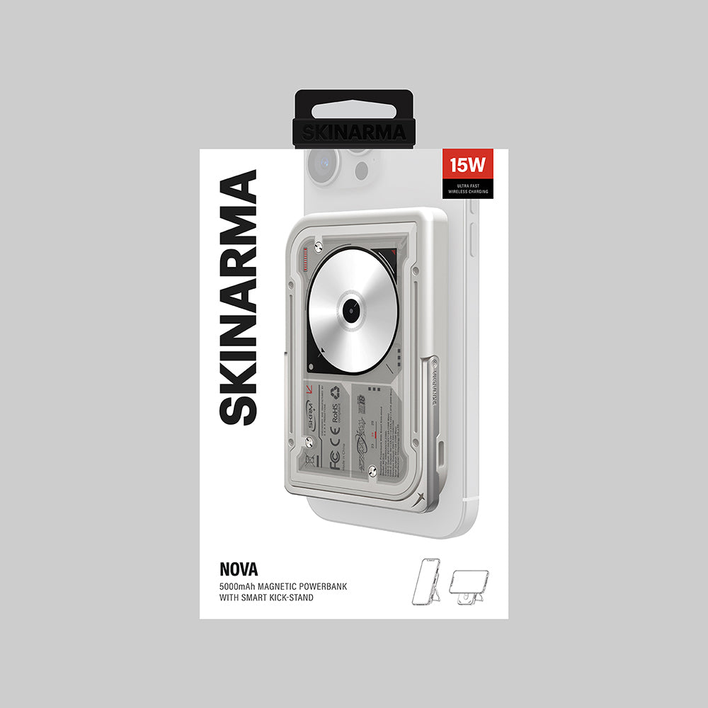 Skinarma Nexus Nova Wireless and PD Fast Charging Portable Powerbank with Stand 20W 5000mAh Light Gray