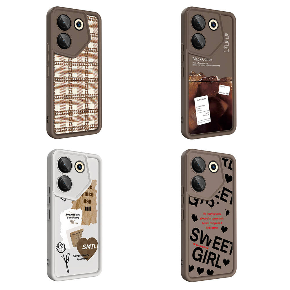 Tecno Camon 20 Pro 5G Case Camera Protection Printed Back Surface Zore Classy Cover Light Brown