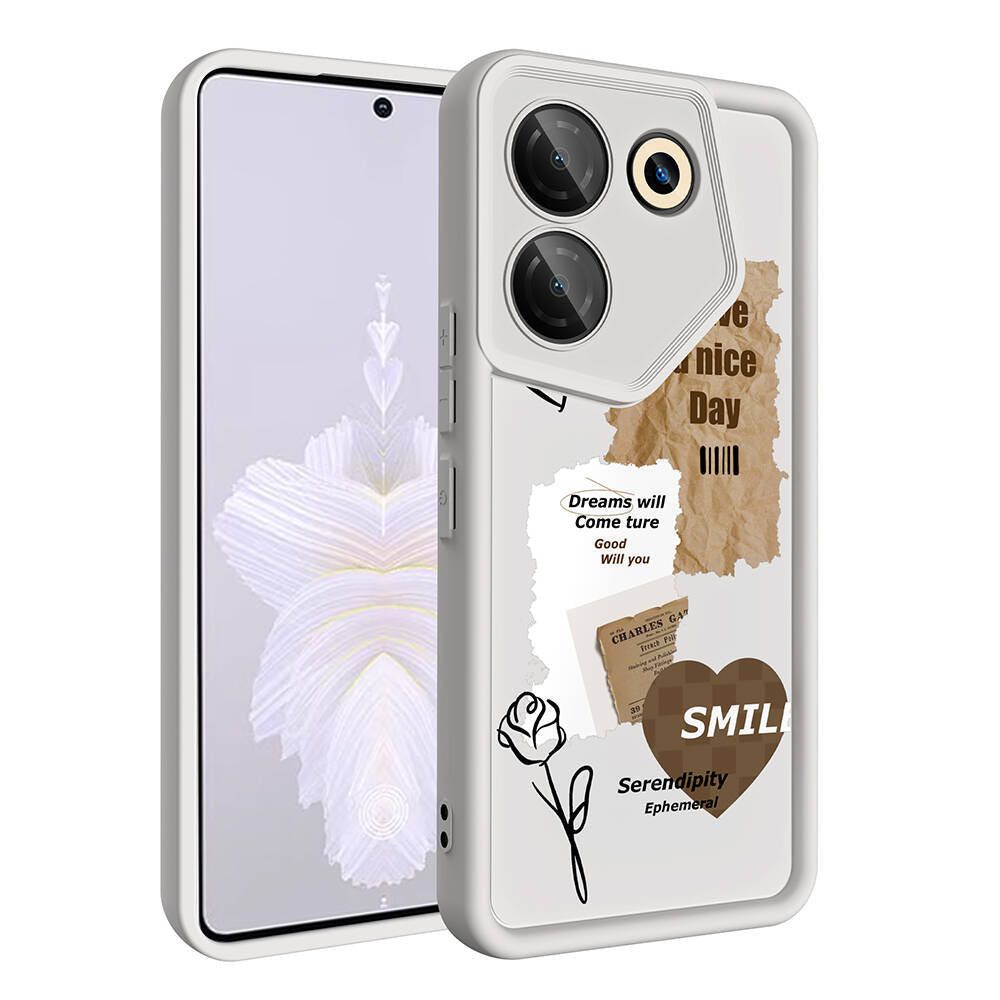 Tecno Camon 20 Pro 5G Case Camera Protection Printed Back Surface Zore Classy Cover White