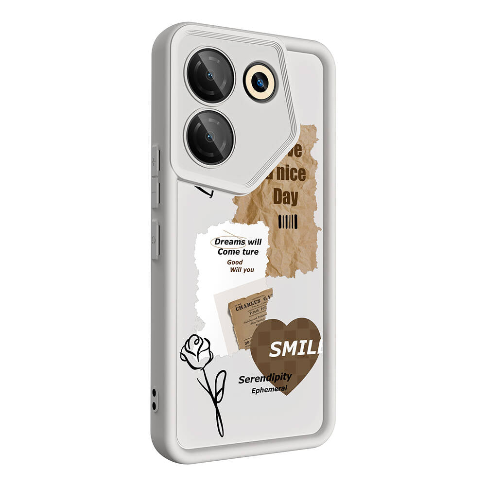 Tecno Camon 20 Pro 5G Case Camera Protection Printed Back Surface Zore Classy Cover White