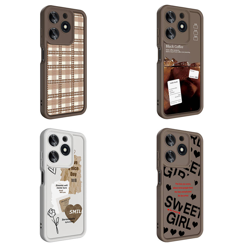 Tecno Spark 10 Pro 4G Case Camera Protection Printed Back Surface Zore Classy Cover Light Brown