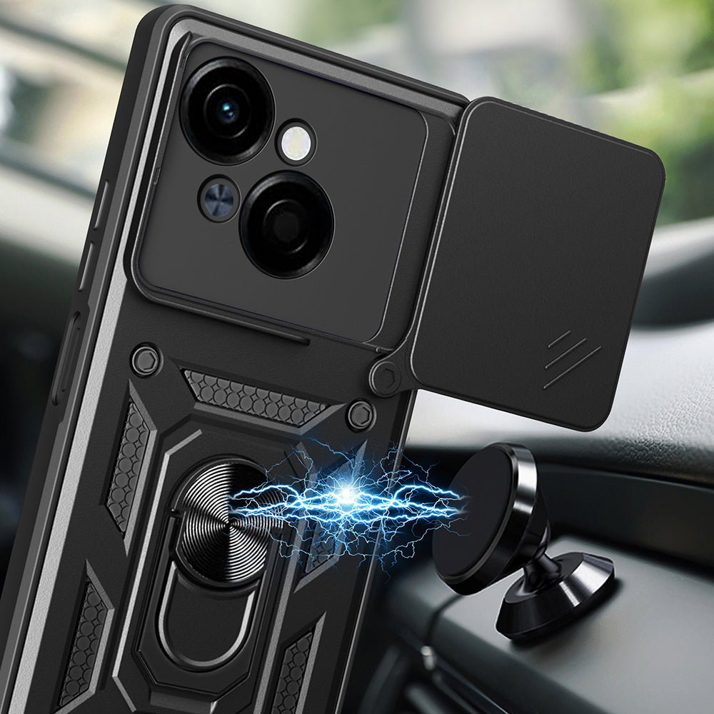Tecno Spark Go 1 2025 Case Magnetic Stand Camera Protection Zore Sliding Vega Cover Black