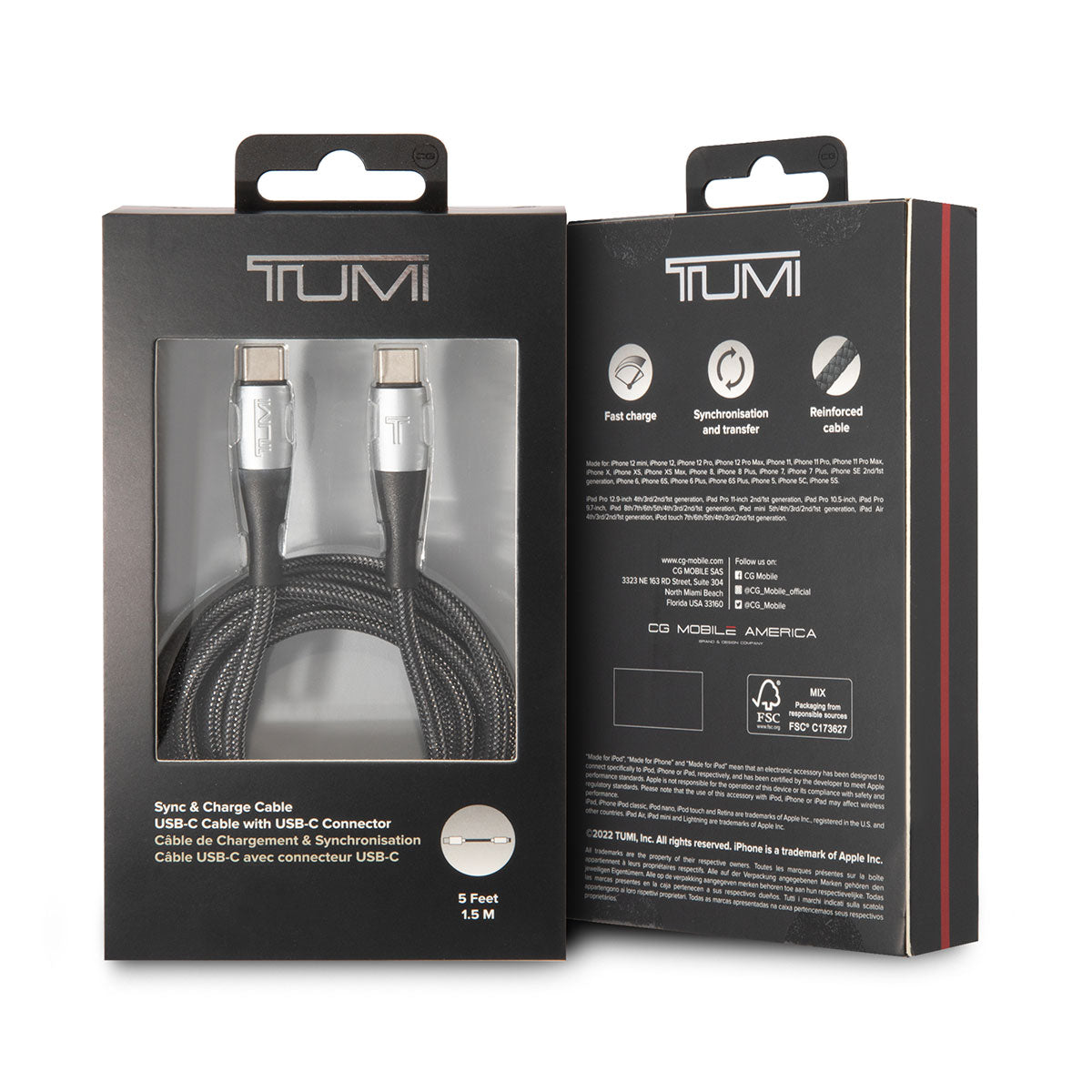 TUMI Fast Charging Nylon Braid Design Type-C to Type-C PD Cable 1.5M Black