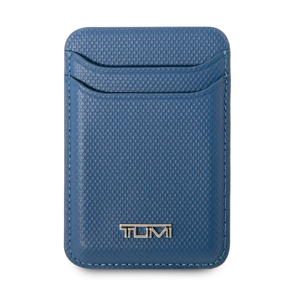 Tumi Original Licensed 2-Chamber Metal Logo Leather Magnetic Card Holder Blue