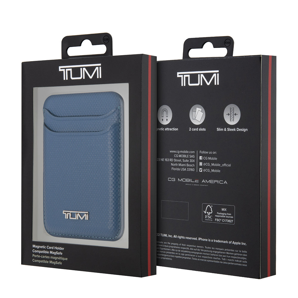 Tumi Original Licensed 2-Chamber Metal Logo Leather Magnetic Card Holder Blue