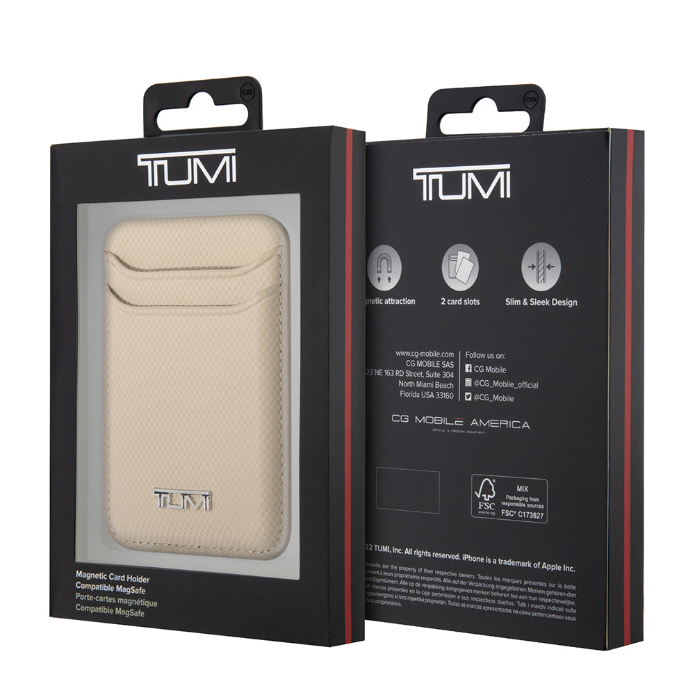 Tumi Original Licensed 2-Chamber Metal Logo Leather Magnetic Card Holder Khaki