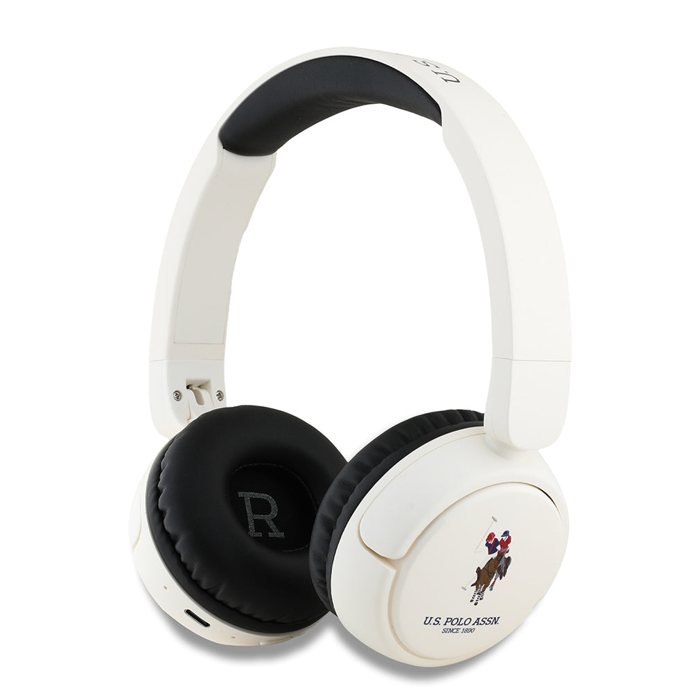 US Polo Assn. Original Licensed Foldable Adjustable Printed Logo Over-Ear Bluetooth Headphones v5.3 White