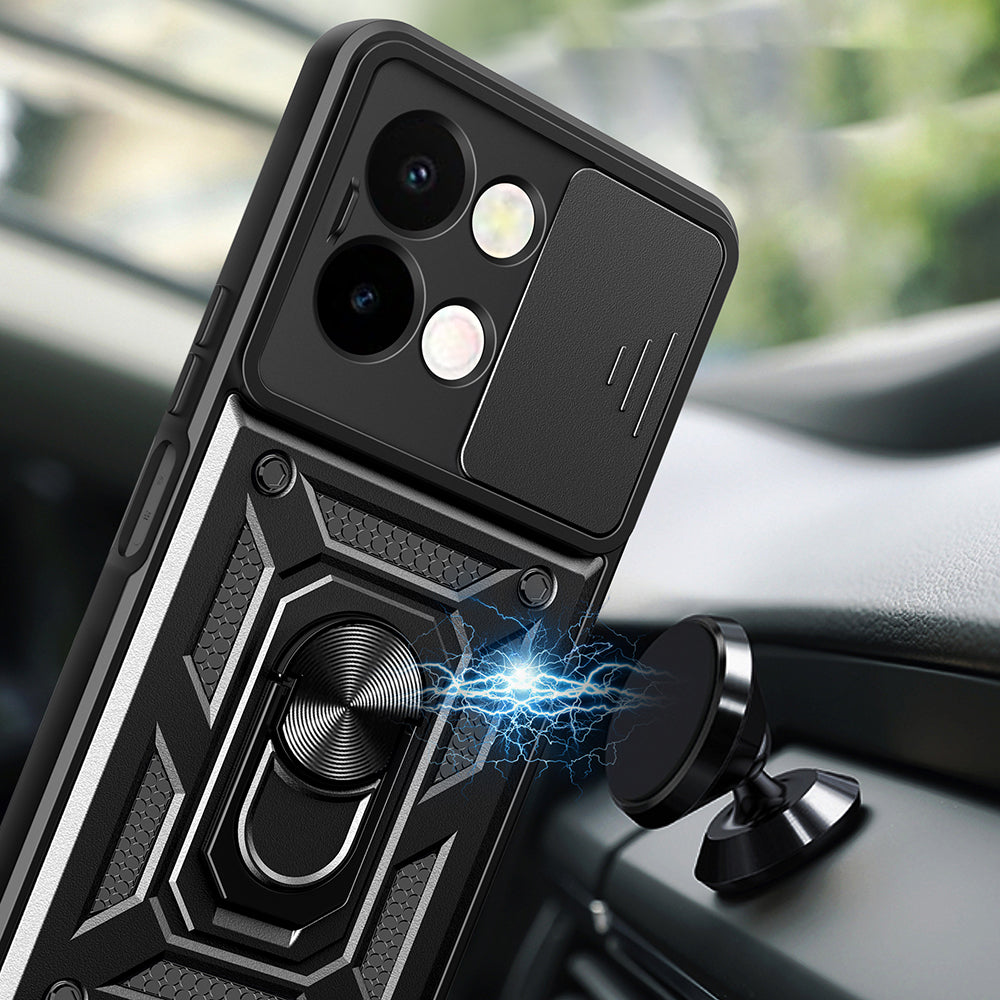Vivo Y28 Case Magnetic Stand Camera Protection Zore Sliding Vega Cover Black